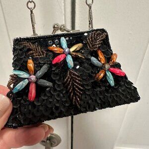 NEW mini Sequined and Beaded Novelty Coin Purse-Wristlet-Crossbody 2 chain sizes